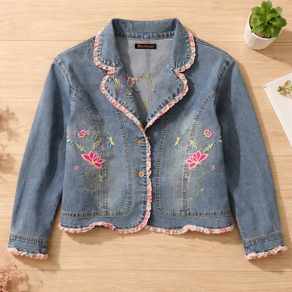 Mechant Blue Jean Jacket with Pink Embroidery - Picture 5 of 10